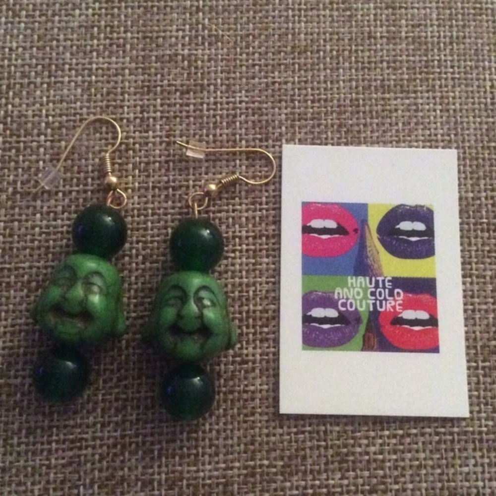 Handmade Green Buddha Howlite Quartzite Earrings